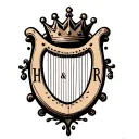 "H and r" "H and r" harp with crown hanging tattoo design idea