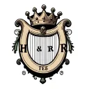 "H and r" "H and r" harp with crown hanging tattoo design idea