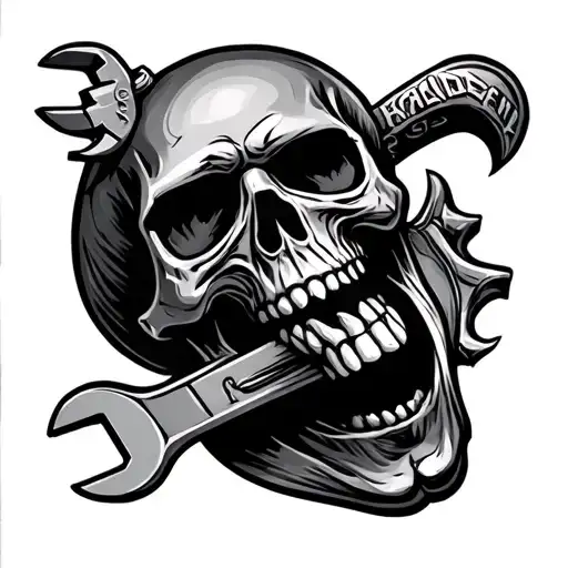 skull eddie Iron Maiden with a wrench in mouth open tattoo design idea