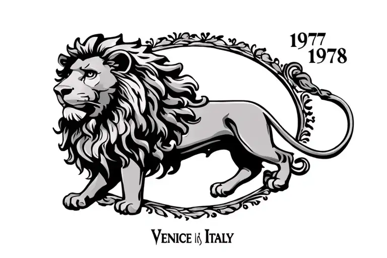 the lion in venice italy with the years 1977 and 1978  tattoo design idea