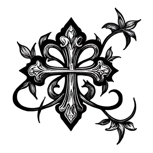 Combine Fleur-de-lis,religious cross, semi-colon and infinity Symbol into one simple picture tattoo design idea