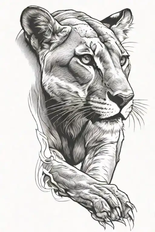 large feline cougar lioness walking towards tattoo design idea