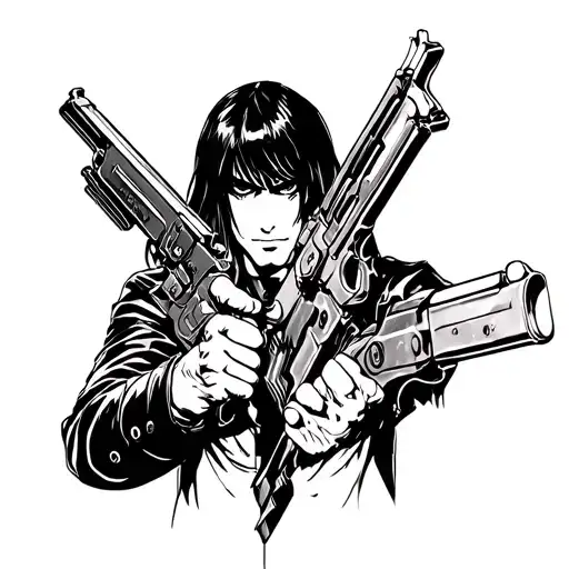 Alucard outline hold guns tattoo design idea