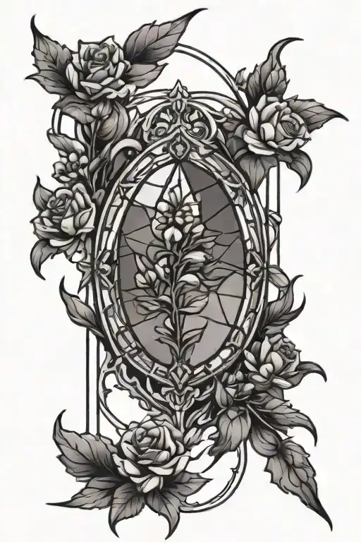 A masculine lavender tattoo with a stained glass theme. Black and white tattoo design idea