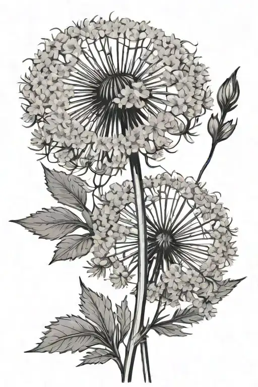 a dandelion crossing stem yarrow flower blooming tattoo design idea