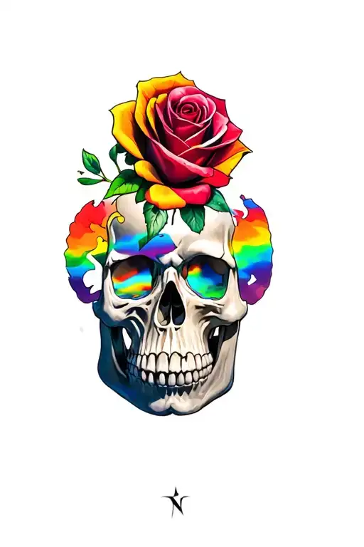 skull roses rainbow paw print compass mountain rugby tattoo design idea
