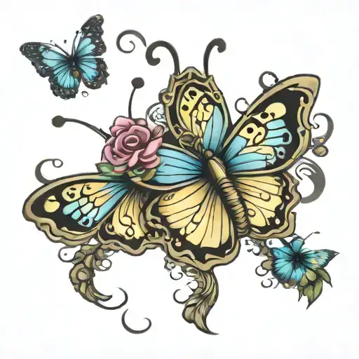 deentia and colon cancer butter fly coming tattoo design idea