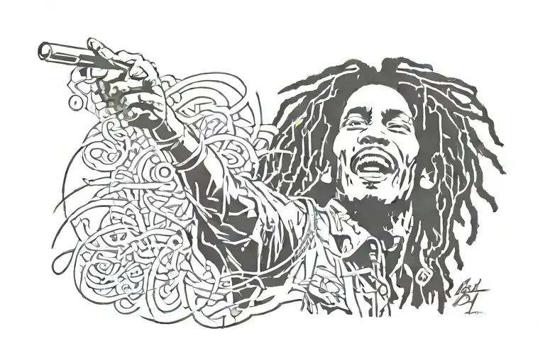 bob marley stencil art with exodus album tattoo design idea