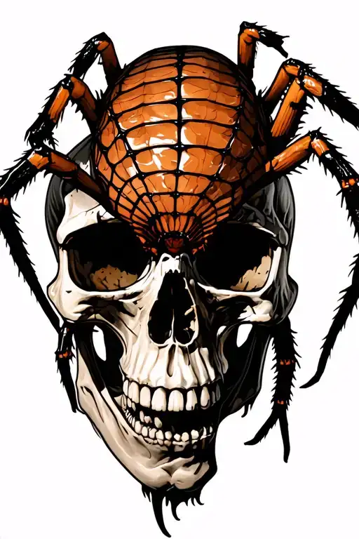 spider crawling out of a skull with webbing tattoo design idea
