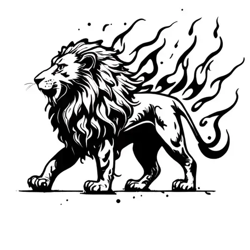 lion and flames shooting tattoo design idea