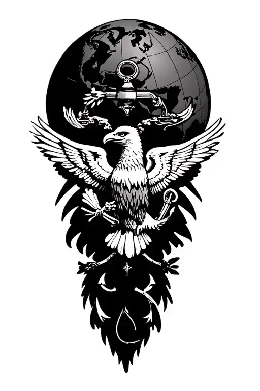 Marine eagle, globe, anchor. Make it look like it's under the skin tattoo design idea