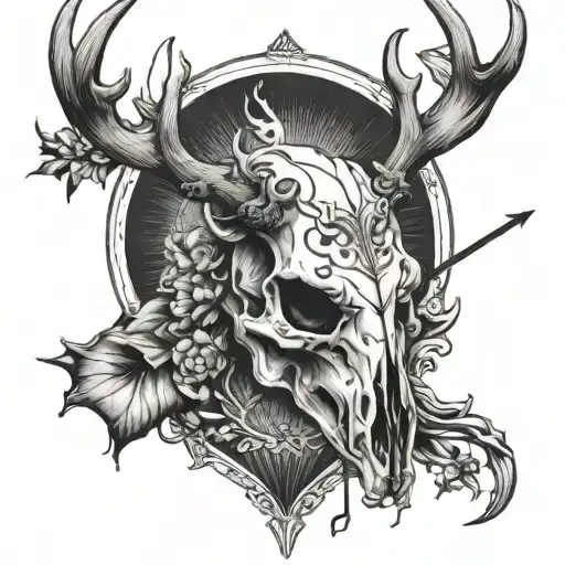 Deer Skull With Arrow tattoo design idea