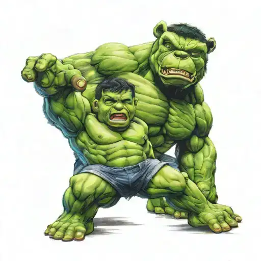 teddy bear and hulk playing together tattoo design idea