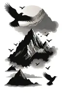 mountain with birds flying away tattoo design idea
