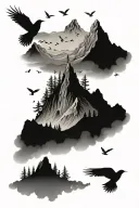 mountain with birds flying away tattoo design idea