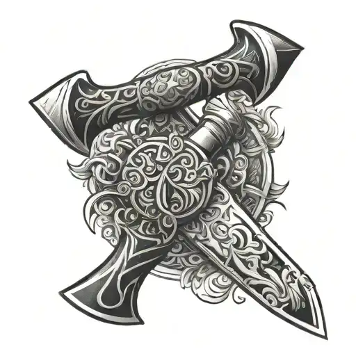 intricate dark hatchet tattoo design idea