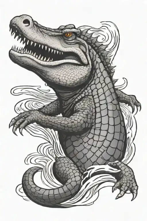 crocodile swimming tattoo design idea