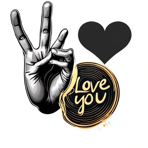 cochlear implant with sign language I love you and Gold ratio  tattoo design idea