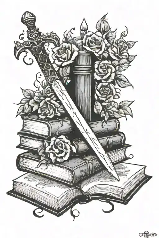a court of thorns and roses and sword and books  tattoo design idea