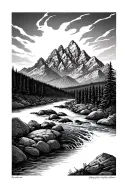 mountain and stream flowing teton mountains tattoo design idea