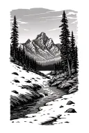 mountain and stream flowing teton mountains tattoo design idea