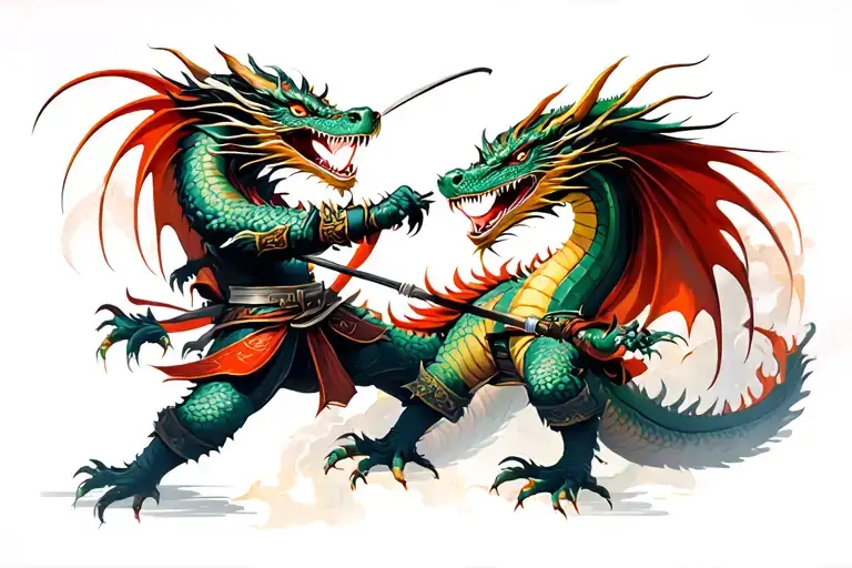 dragon and samurai fighting tattoo design idea