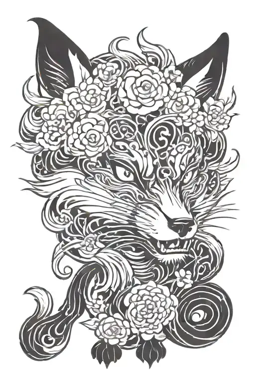 Japanese fox is angry tattoo design idea