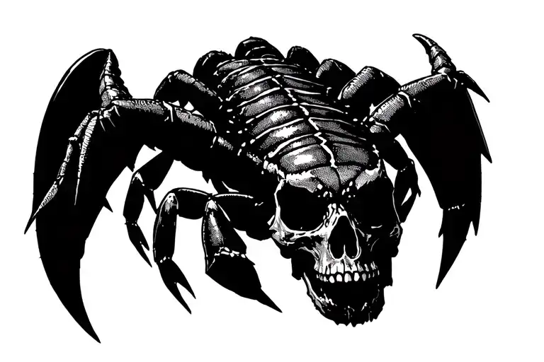 Scorpion with a skull with 2 horns representing the devil tattoo design idea