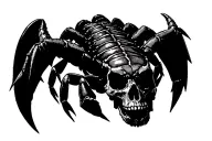 Scorpion with a skull with 2 horns representing the devil tattoo design idea