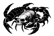 Scorpion with a skull with 2 horns representing the devil tattoo design idea
