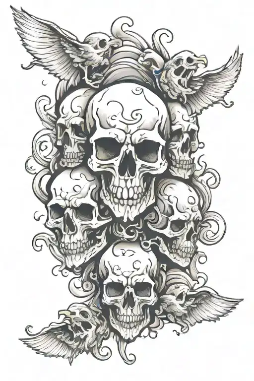 multiple floating ghost skull   tattoo design idea