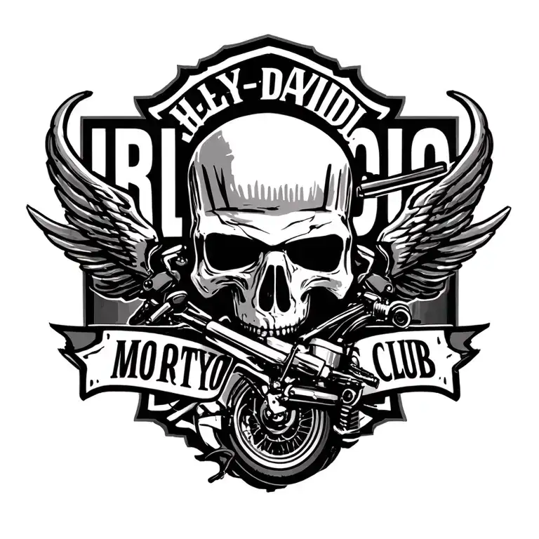 Harley Davidson motorcycle with motorcycle club patch in the middle  tattoo design idea