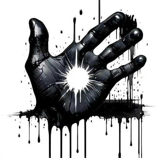 Death Stranding 2 themed minimalist. black handprint Core Image with dark rain and tar streak accents tattoo design idea