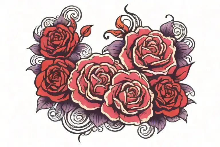roses in purple with fire tattoo design idea