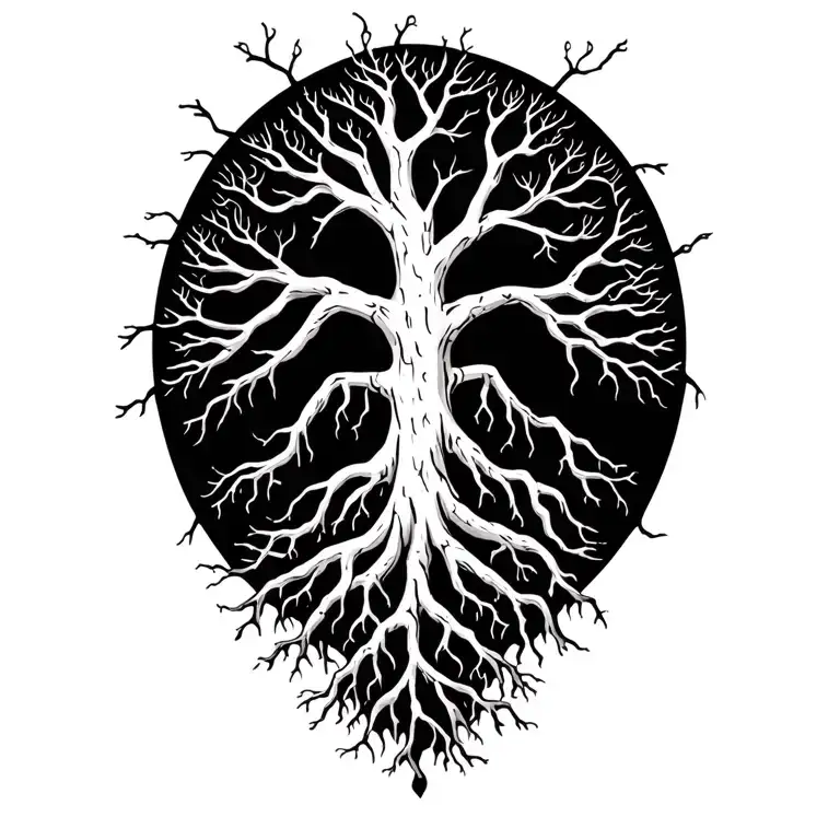 nordic tree roots spreading tattoo design idea