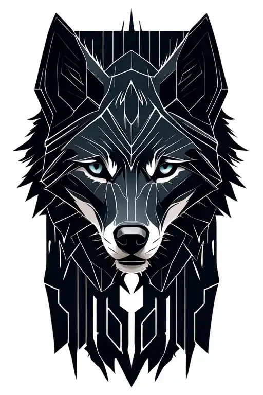 futuristic wolf head tattoo design idea