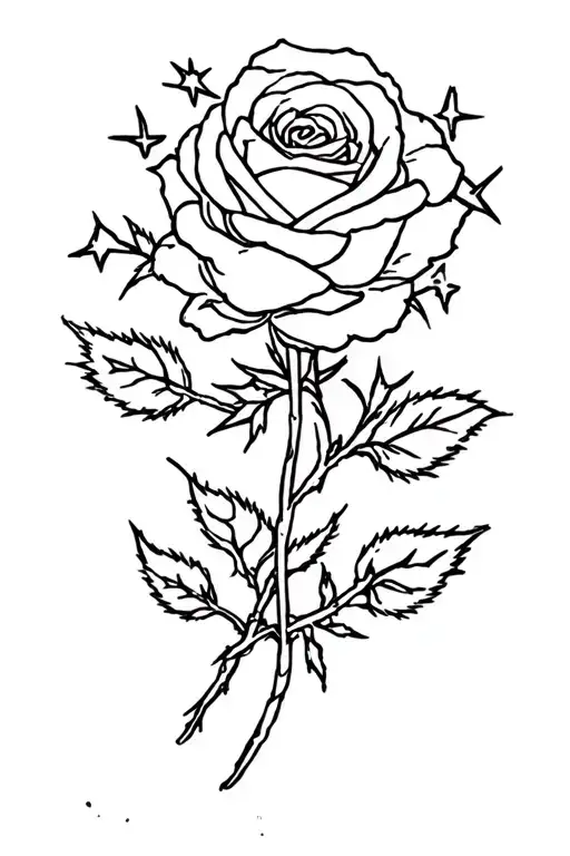roses wrapped with thorns with stars  tattoo design idea