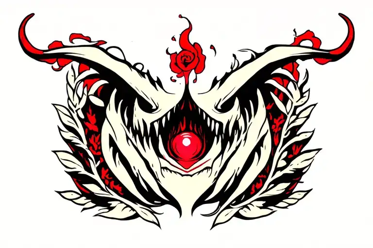 Generate a womb tattoo using the cumdiction design but stylized in the monster symbols and designs tattoo design idea