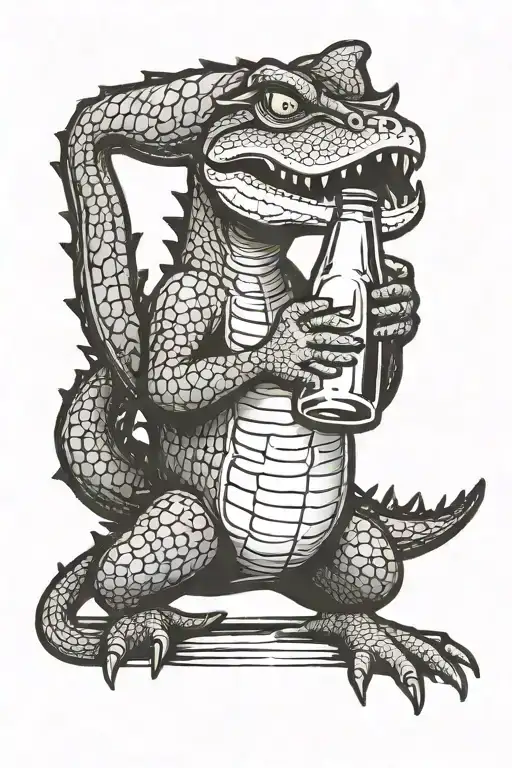 crocodile holding a beer bottle tattoo design idea