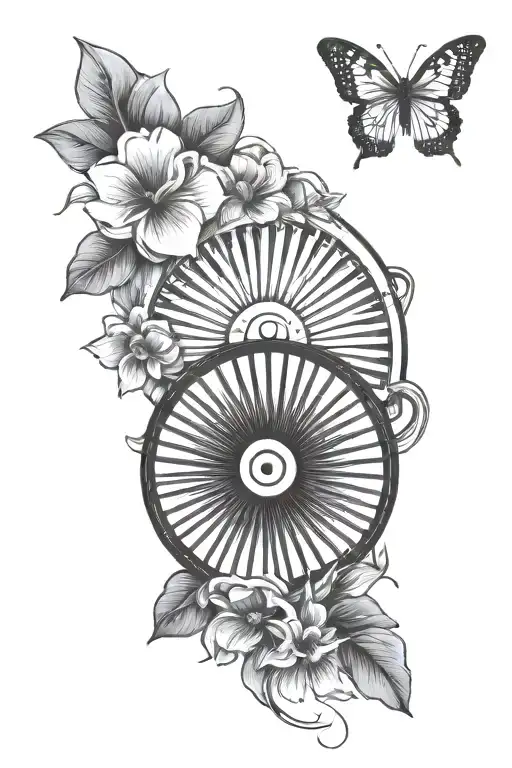 fan and flowers tattoo design idea