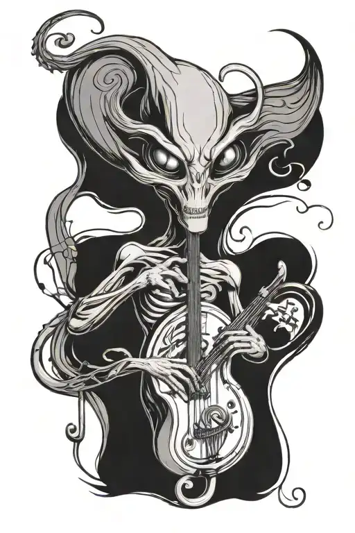 alien , treble clef, bass clef tattoo design idea