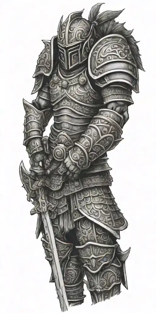 fighing samuriai worrior half armour tattoo design idea