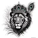 lion crown peacock feather tattoo design idea