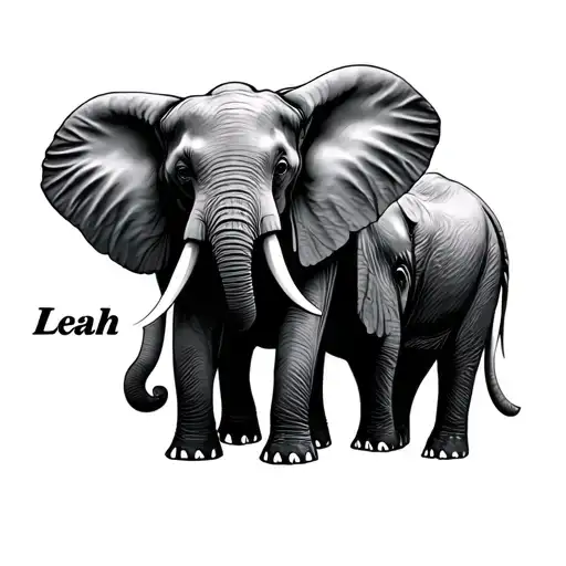 "Leah " three elephants together tattoo design idea