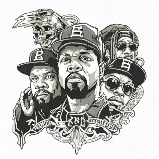 portrait of ice cube, eminem and eazy e tattoo design idea