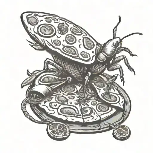 food delivery with pizza slice and cockroaches and lack of money tattoo design idea