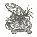 food delivery with pizza slice and cockroaches and lack of money tattoo design idea