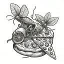 food delivery with pizza slice and cockroaches and lack of money tattoo design idea