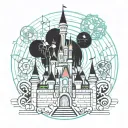 Disney castle with Mickey and Walt Disney Princess tattoo design idea