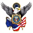 bald eagle and police badge intertwined and American flag  tattoo design idea